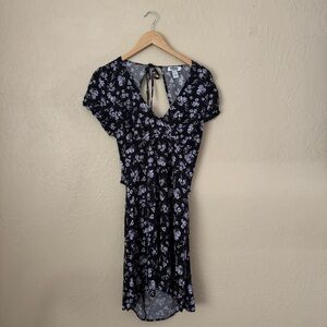Short Sleeve Black/Purple Floral Dress - XXL